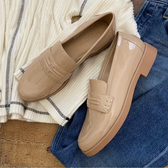 Liverpool Patent Leather Slip On Loafers in Nude - Picture 1 of 9